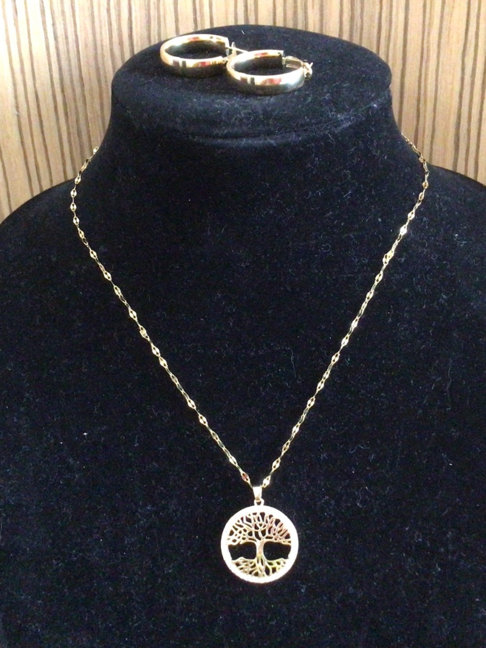 Beautiful tree of life in stainless steel with stainless steel chain and earring